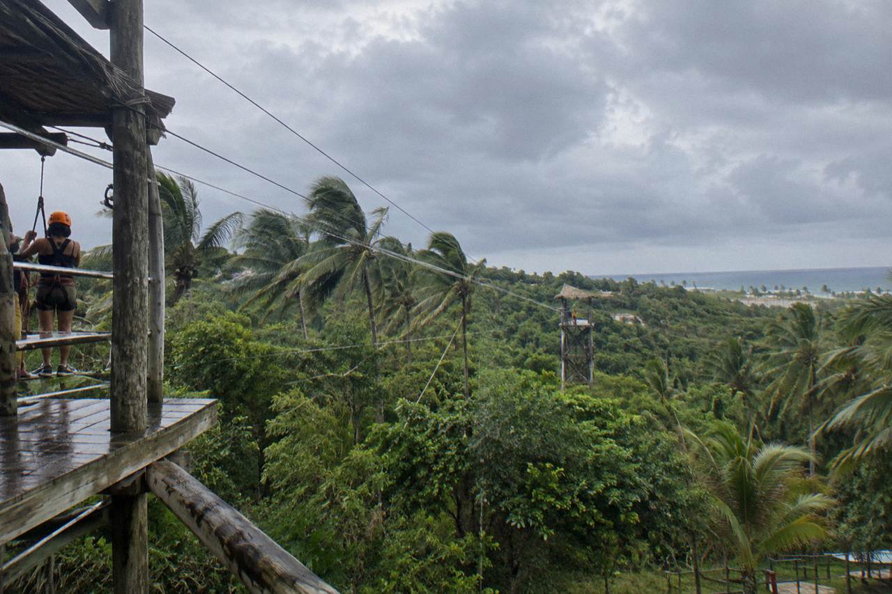 Rain clouds over the jungle canopy along a zipline course in the Dominican Republic